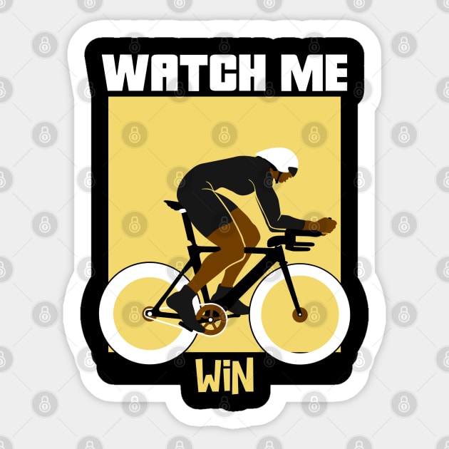 Watch Me Win Brown Skin Black Boy Joy Man Male Cycle Cyclist Bike Rider Athlete Sports Afro Kwanzaa Gift Design Sticker by Created by JR